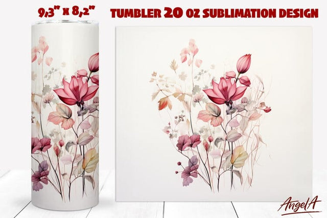 Flower tumbler wrap / pink flowers / retro floral tumbler Sublimation Angelina Semenova 