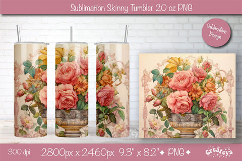 Flower Tumbler wrap png 20 Oz sublimation design Pink Peony watercolor Sublimation Createya Design 