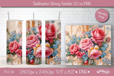 Flower Tumbler wrap png 20 Oz sublimation design Pink Peony watercolor Sublimation Createya Design 