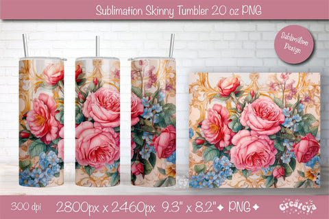 Flower Tumbler wrap png 20 Oz sublimation design Pink Peony watercolor Sublimation Createya Design 