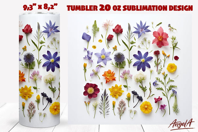 Flower tumbler wrap / Wildflower tumbler wrap, 3d flowers Sublimation Angelina Semenova 