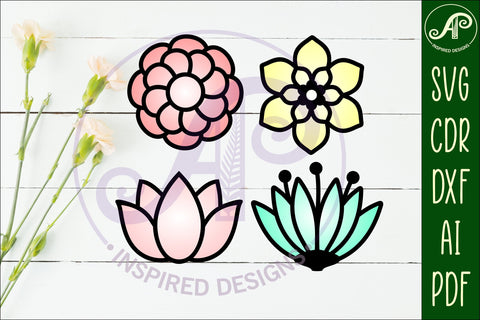 Flower two layer laser cut outs SVG file d4 SVG APInspireddesigns 