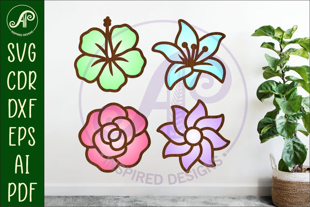 Flower two layer laser cut outs SVG file d5 SVG APInspireddesigns 