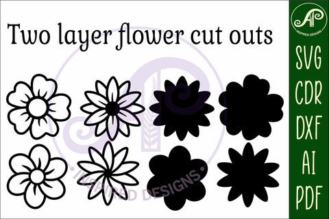 Flower two layer laser cut outs SVG files set 1 SVG APInspireddesigns 