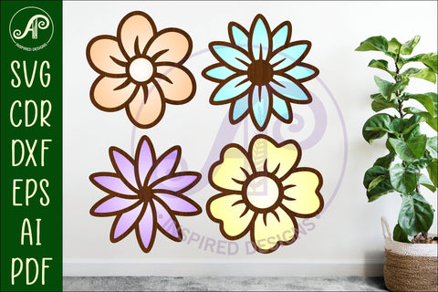Flower two layer laser cut outs SVG files set 1 SVG APInspireddesigns 