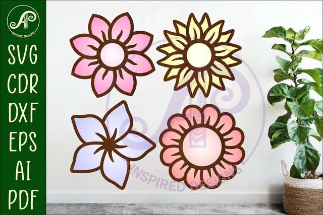 Flower two layer laser cut outs SVG files set 2 SVG APInspireddesigns 