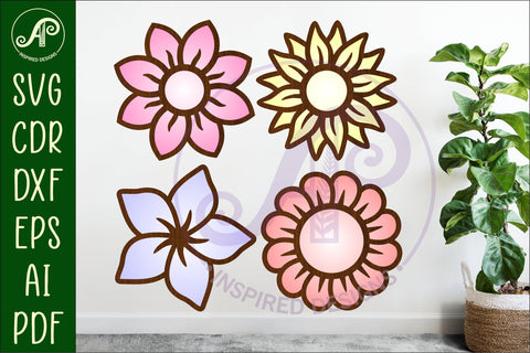 Flower two layer laser cut outs SVG files set 2 SVG APInspireddesigns 