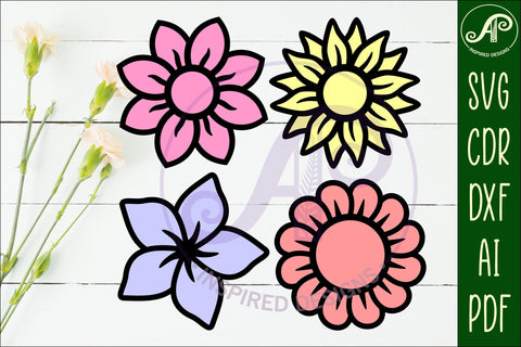 Flower two layer laser cut outs SVG files set 2 SVG APInspireddesigns 