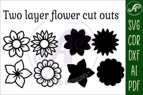 Flower two layer laser cut outs SVG files set 2 SVG APInspireddesigns 