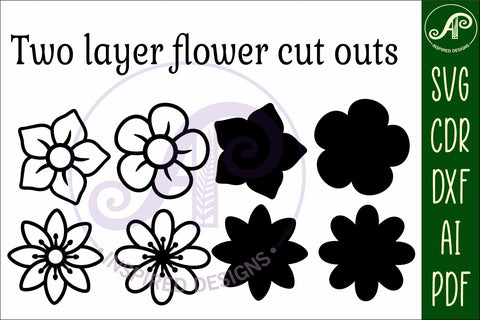 Flower two layer laser cut outs SVG files set 3 SVG APInspireddesigns 