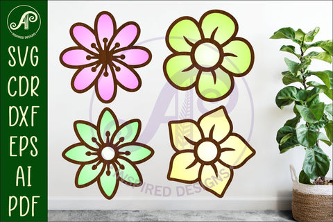 Flower two layer laser cut outs SVG files set 3 SVG APInspireddesigns 