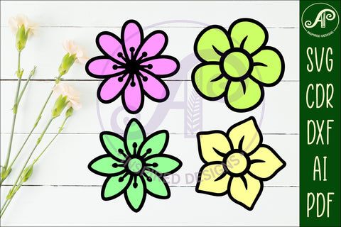 Flower two layer laser cut outs SVG files set 3 SVG APInspireddesigns 