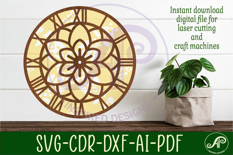 Flower wall clock laser cut files, SVG file. SVG APInspireddesigns 
