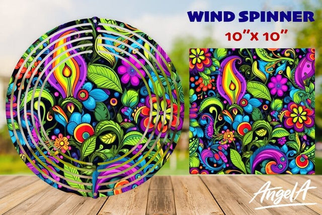 Flower wind spinner, purple floral paisley pattern Sublimation Angelina Semenova 