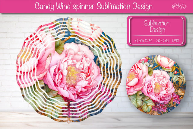 Flower wind spinner sublimation round design PNG Pink Peonies Sublimation Createya Design 