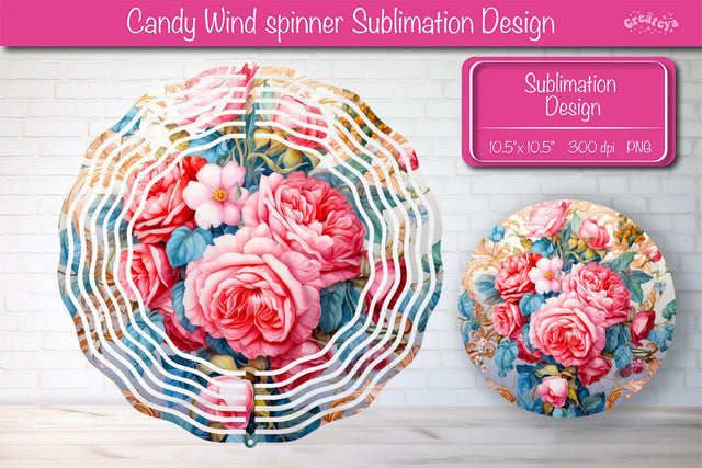 Flower wind spinner sublimation round design PNG Pink Peonies Sublimation Createya Design 
