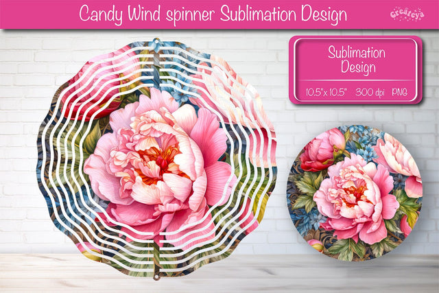 Flower wind spinner sublimation round design PNG Pink Peonies Sublimation Createya Design 