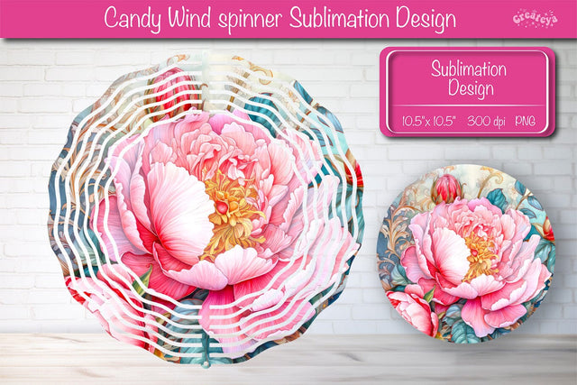 Flower wind spinner sublimation round design PNG Pink Peonies Sublimation Createya Design 