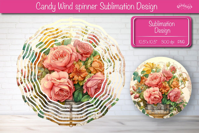 Flower wind spinner sublimation round design PNG Pink Peonies Sublimation Createya Design 