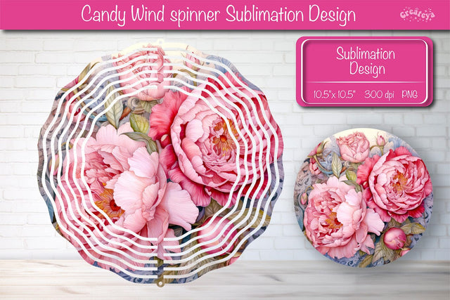 Flower wind spinner sublimation round design PNG Pink Peonies Sublimation Createya Design 