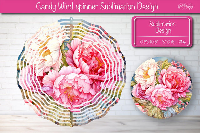 Flower wind spinner sublimation round design PNG Pink Peonies Sublimation Createya Design 