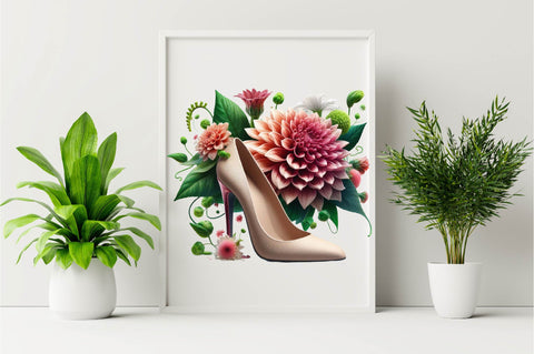 Flower with High Heels Watercolor PNG Sublimation Clipart Sublimation SVGArt 