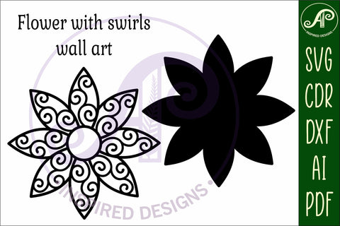 Flower with swirls wall art sign, SVG file SVG APInspireddesigns 