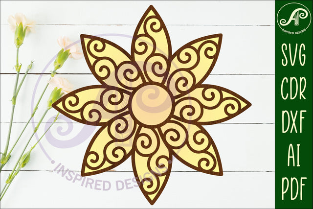 Flower with swirls wall art sign, SVG file SVG APInspireddesigns 