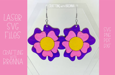 Flower Wood Earrings, Laser SVG Files. Set of 3 designs SVG Crafting With Brenna 