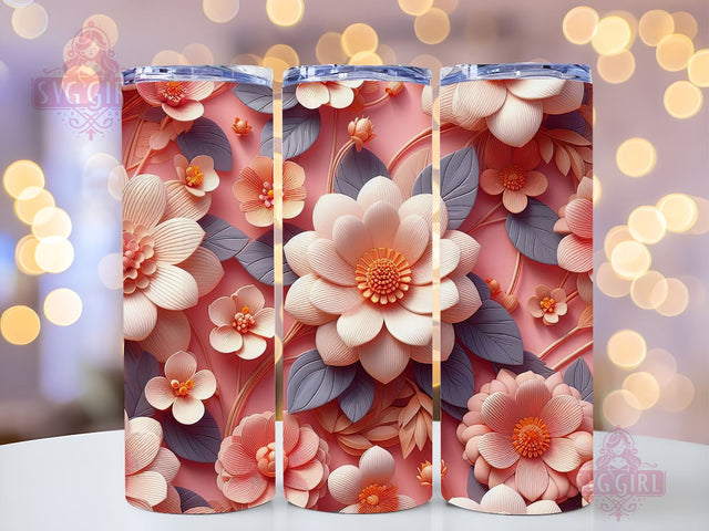 Flowers 20 oz Skinny Tumbler Sublimation Design, Floral Straight Tumbler Wrap, Digital Download PNG Sublimation SvggirlplusArt 