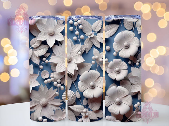 Flowers 20 oz Skinny Tumbler Sublimation Design, Floral Straight Tumbler Wrap, Digital Download PNG Sublimation SvggirlplusArt 