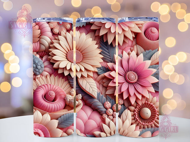 Flowers 20 oz Skinny Tumbler Sublimation Design, Floral Straight Tumbler Wrap, Digital Download PNG Sublimation SvggirlplusArt 