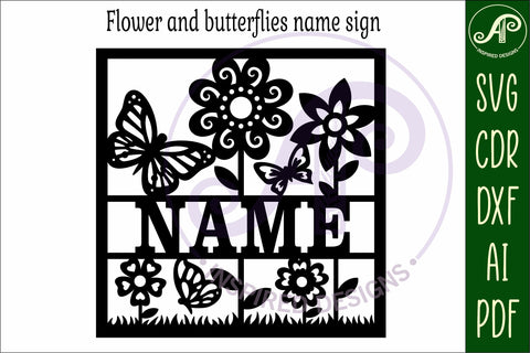 Flowers and Butterflies name wall art sign or card SVG APInspireddesigns 