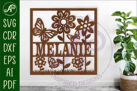 Flowers and Butterflies name wall art sign or card SVG APInspireddesigns 
