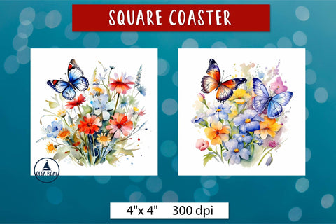 Flowers and Butterfly coaster | Spring sublimation designs Sublimation Olga Boat Design 