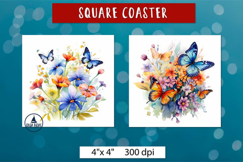 Flowers and Butterfly coaster | Spring sublimation designs Sublimation Olga Boat Design 