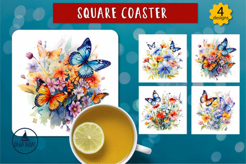 Flowers and Butterfly coaster | Spring sublimation designs Sublimation Olga Boat Design 