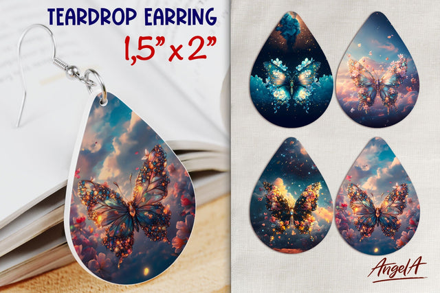 Flowers and Butterfly earrings Teardrop sublimation PNG Sublimation Angelina Semenova 