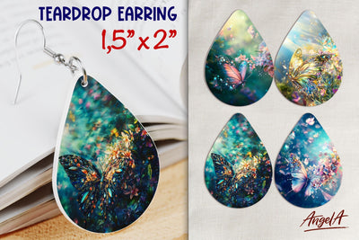 Flowers and Butterfly earrings Teardrop sublimation PNG Sublimation Angelina Semenova 