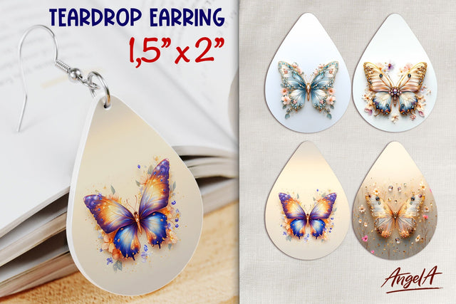 Flowers and Butterfly earringTeardrop 3d sublimation design Sublimation Angelina Semenova 