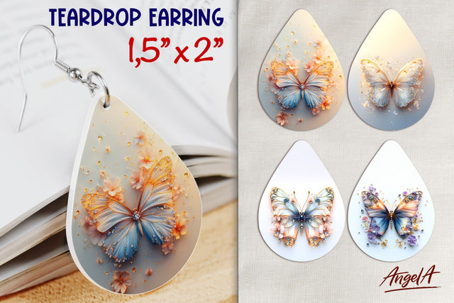 Flowers and Butterfly teardrop earring 3d sublimation design Sublimation Angelina Semenova 