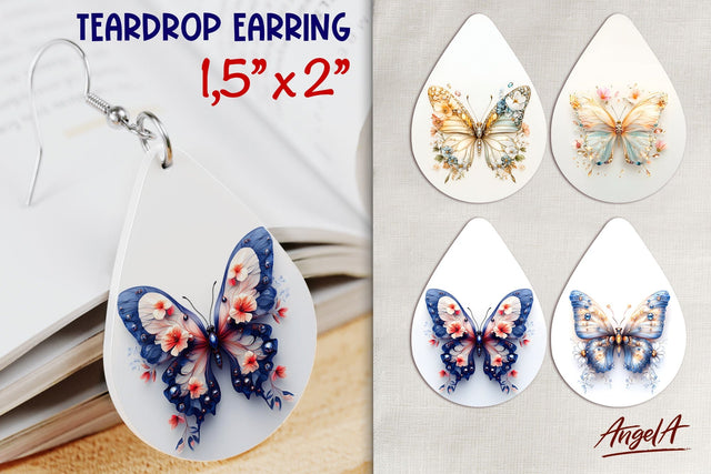 Flowers and Butterfly teardrop earring 3d sublimation design Sublimation Angelina Semenova 