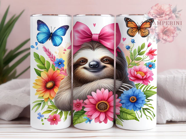 Flowers Baby Sloth 20oz Tumbler Wrap PNG, Floral Sloth Tumbler Png, Straight & Tapered Tumbler Wrap, Instant Digital Download Sublimation Li Zamperini 