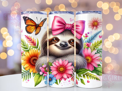 Flowers Baby Sloth 20oz Tumbler Wrap Sublimation Design, Straight Tapered Tumbler Wrap, Floral Sloth Tumbler Png, Instant Digital Download Sublimation SvggirlplusArt 