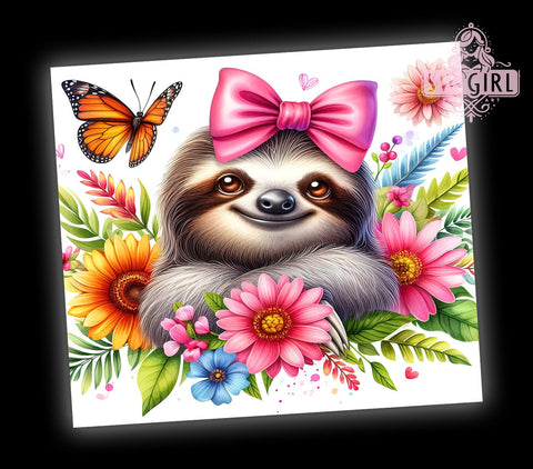 Flowers Baby Sloth 20oz Tumbler Wrap Sublimation Design, Straight Tapered Tumbler Wrap, Floral Sloth Tumbler Png, Instant Digital Download Sublimation SvggirlplusArt 