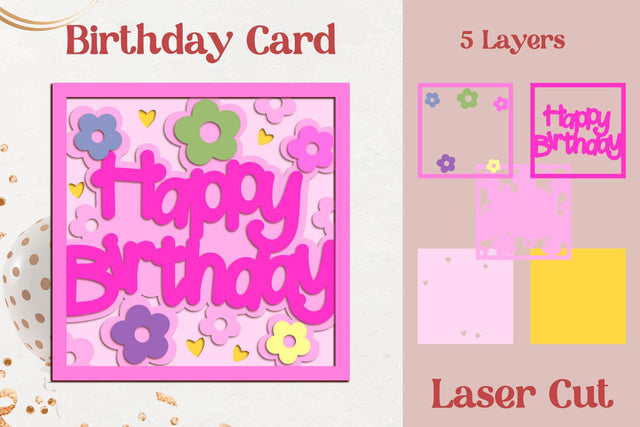 Flowers Birthday card svg layered, 3d card laser cut 3D Paper AnastasiyaArtDesign 