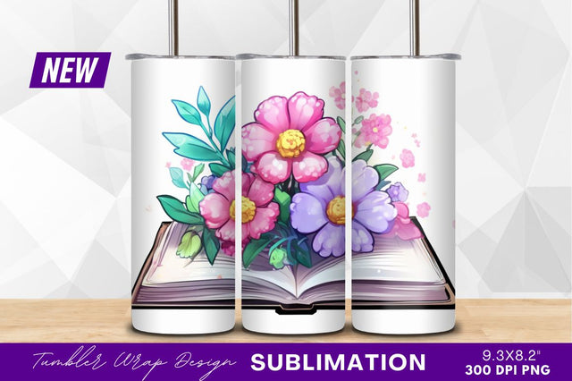 Flowers blooming on open book tumbler png Sublimation Regulrcrative 