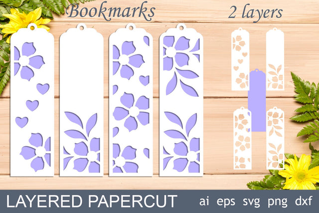 Flowers bookmark svg, Floral layered bookmark papercut SVG AnastasiyaArtDesign 