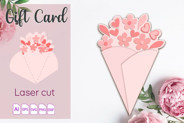 Flowers bouquet gift card, Mothers day card paper craft SVG AnastasiyaArtDesign 