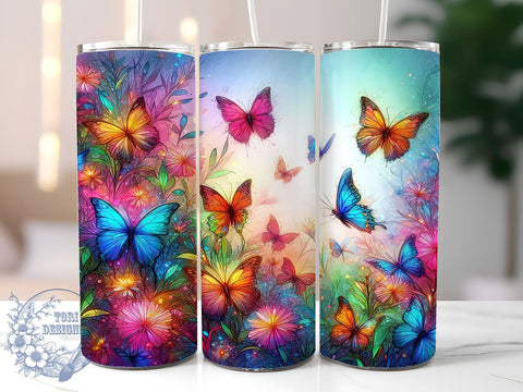 Flowers Butterfly 20oz Skinny Tumbler, Butterfly Tumbler Png, Straight & Tapered Tumbler Wrap, Instant Digital Download Sublimation ToriDesigns 
